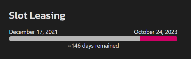 Slot Leasing progress bar shows the remaining days for parachain slot leasing
