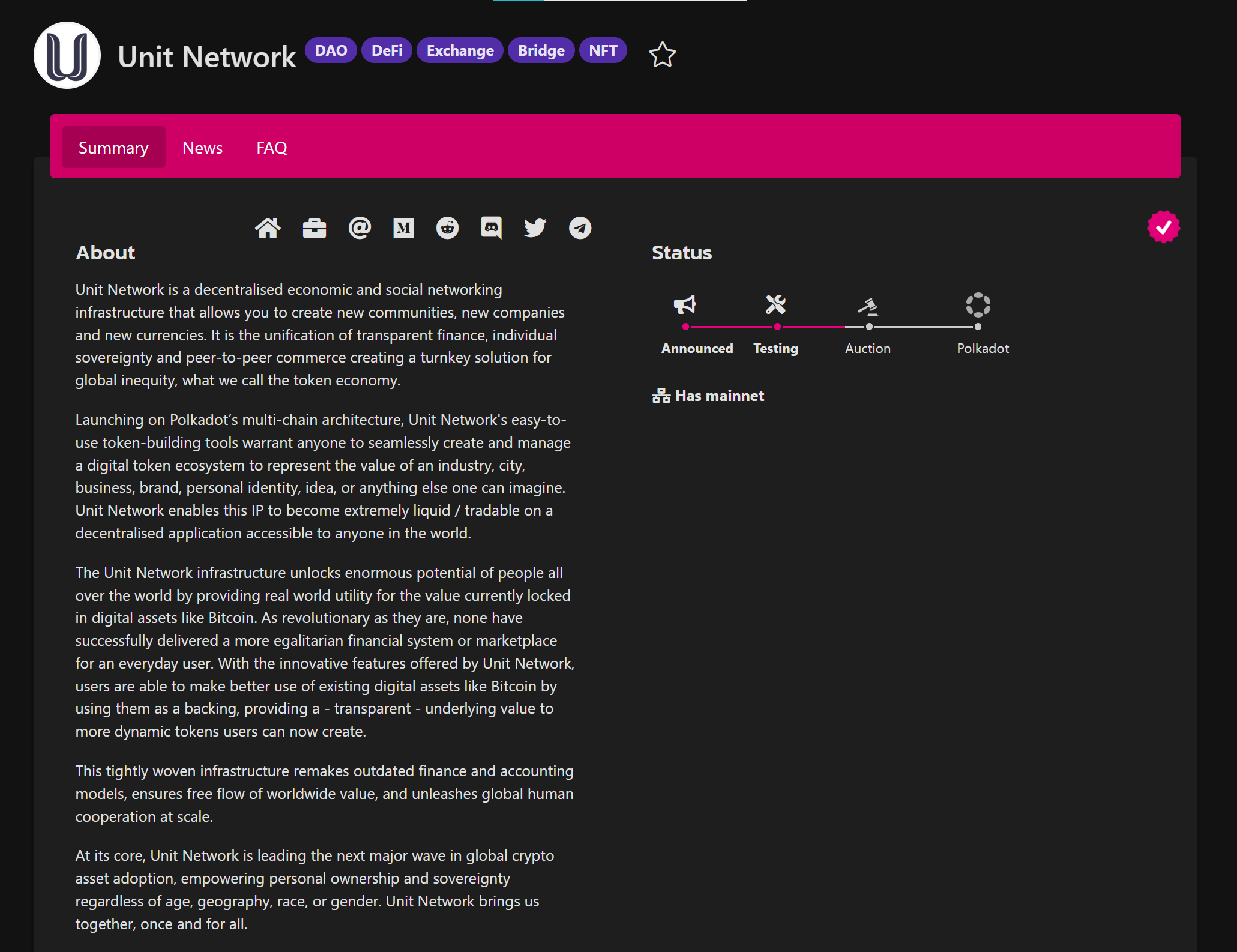 New project on parachains.info: Unit Network